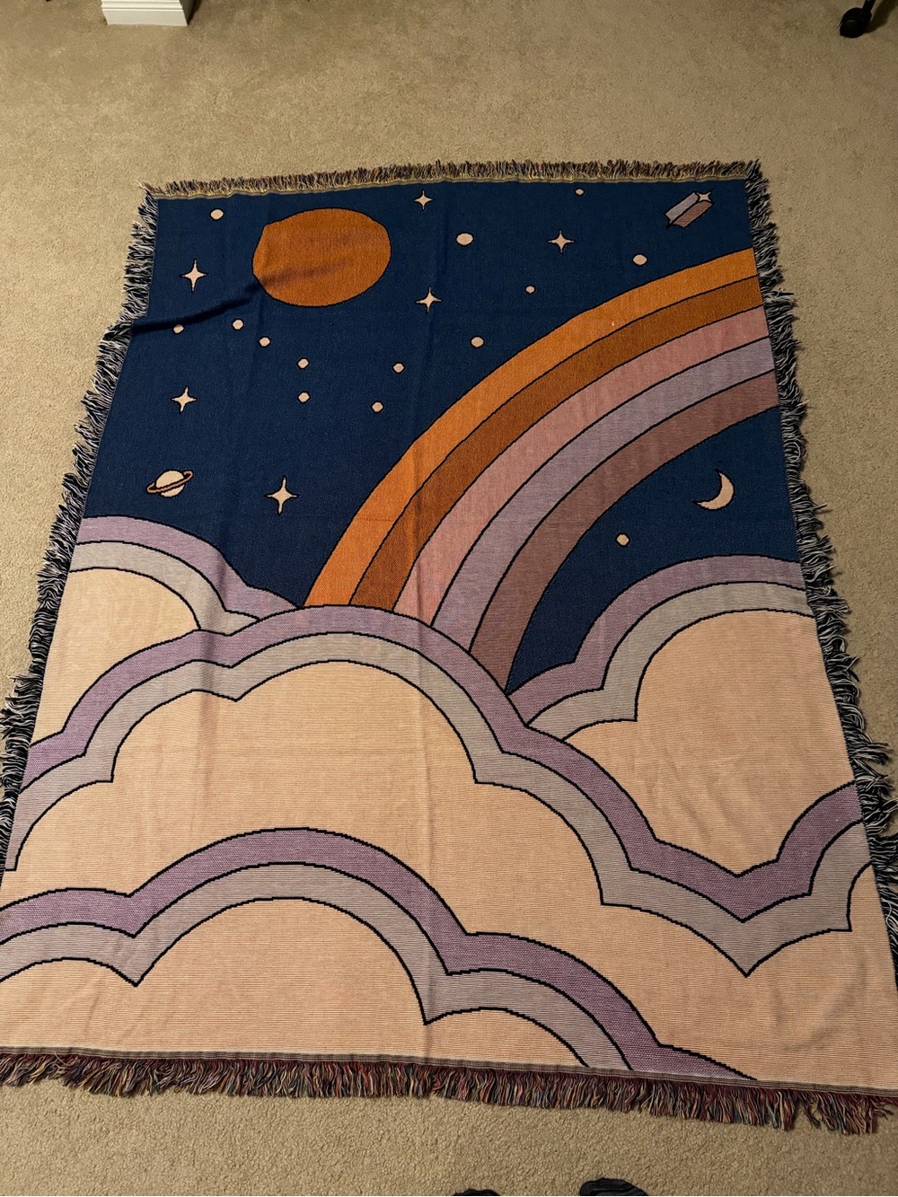 Urban Outfitters Celestial Rainbow Throw - Navy, Pink & Orange